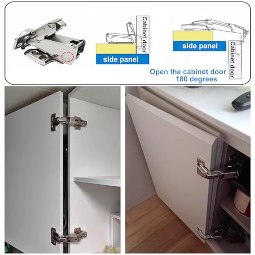 2 Pack 180 Degree Frameless Full Overlay Cabinet Doors Hinges,Clip ON Plate, Concealed Hydraulic Adjustable Mounting, Soft Closing Nickel-Plated Steel Buffer Dampers, 180 Degree Hinge - color: 180°-2pcs