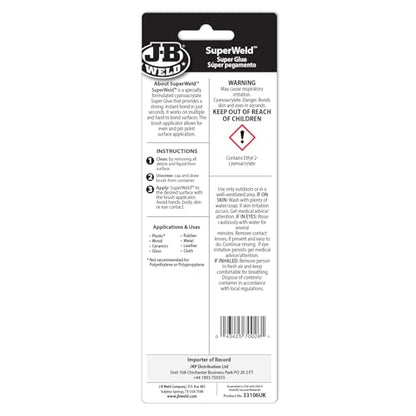 JB Weld JB33106 Superweld Instant Setting High Strength, 6 Gram Bottle, Great for Steel Rubber Most Plastics Wood & More, Bonds in Seconds, Cure Colour Clear, Packaging May Vary