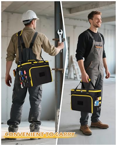 Marscamd 2 Layers Tool Bag with 3 Clear Window Removable Cases, Heavy Duty Tool Tote with Molle Webbing and Detachable Shoulder Strap, Black/Yellow - color: Black/Yellow