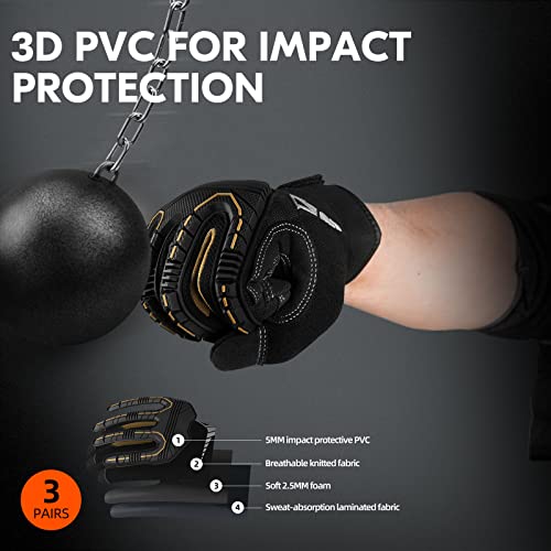 Vgo... 3-Pairs Heavy Duty Synthetic Leather Work Gloves, Impact Protection Mechanic Gloves, Rigger Gloves,Vibration Reduction, Touchscreen Capable (Size M, Black, SL8849) - color: Black-regular, size: Medium (3 Pairs)