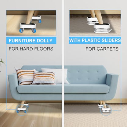 New Upgraded Furniture Sliders for Hard Floors & Carpets, 2-in-1 Furniture Movers with Wheels, Furniture Dolly for Moving Heavy Duty Sofa, Bed, Appliance, Load Capacity Up to 750lb - size: 1in Wheels With Slider Pad + 1 Pry Bar