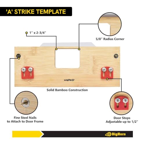 Big Horn 70156 'A' Latch & Strike Template Kit – Bamboo Router Jig for Door Latch and Strike Plate Installation, 1" × 2-1/4" Finish Size