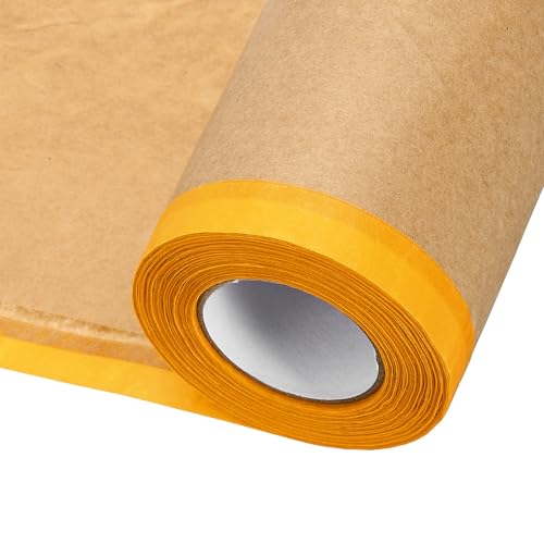 HARFINGTON Pre-Taped Masking Paper, 8" x 49 ft Paint Adhesive Protective Paper Painter Tape and Drape for Masking Auto Body Covering Wall Skirting Frames, Yellow - color: Yellow, size: 8 IN x 49 FT