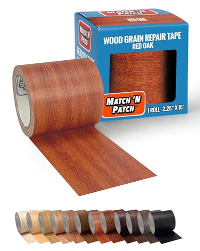 MATCH 'N PATCH Wood Grain Repair Tape - Red Oak, 2.25 in x 15 ft (1-Pack) – Wood Grain Colored Duct Tape for Mirror Frame, Trim, Borders, Floor and Other Furniture, Scratch Repair Kit - color: Red Oak