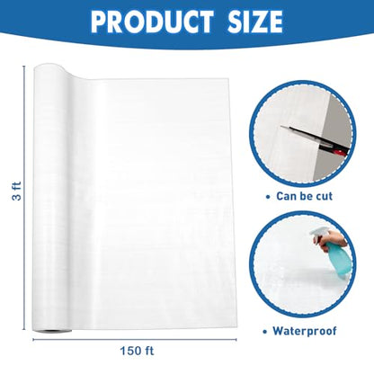 House Wrap, 3 x 150 ft Thick Drop Cloth Vapor Barrier, Heavy-Duty Moisture Barrier & Water-Resistant Plastic sheeting roll for Home Commercial Building Construction, White