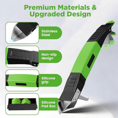 6 in 1 Silicone Caulking Tool Kit with Caulk Grout Remover Tool Sealant Finishing & Smoothing Tool, Grout Scraper, 6 Reusable Pads and Adhesive Residue Scraper for Kitchen Bathroom Tile Sink (Green) - color: Green