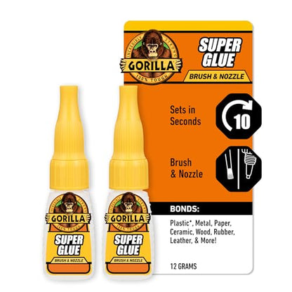 Gorilla Super Glue with Brush & Nozzle Applicator, Clear Glue, 12 Gram (Pack of 2) - All Purpose and Fast Setting for Projects and Repairs - size: 2 - Pack