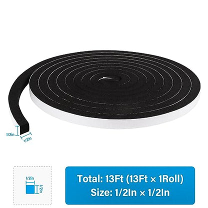 DGSL Foam Insulation Tape, 1/2In x 1/2In x 13Ft Weather Stripping Door Seal Strip for Doors and Windows,Sliding Door,Sound Proof Soundproofing Door Seal,Weatherstrip,Air Conditioning Seal Strip - size: 1/2in X 1/2in X 13ft