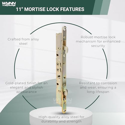 11-3/4" Multi-Point Alloy Steel Mortise Lock with Face Plate for Sliding Patio Glass Door with 11" inch Hole Spacing | 2 Point Locking Security Hardware Mechanism Latch Replacement - size: 11-3/4" Mortise Lock