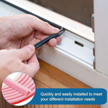 PATIKIL Silicone Weather Stripping Door Seal, 19.7 ft D Shape Weather Stripping Self Adhesive Door Seal Strip for Door Frame, Window Sealing, Large Gap, 25/64" Wx5/128 Tx1/5 H, Clear/Red - size: 19.7 ft Long, 25/64"Wx5/128"Tx1/5"H