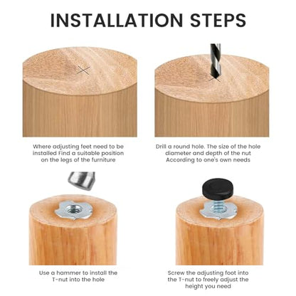 1/4" Thread Furniture Leveling Feet Adjustable Feet Levelers Leveling Table Feet Heavy Duty Outdoor Furniture Feet Leveler with Threaded Inserts for Table Cabinet Chair Stool Leg Floor Protection 8Pcs