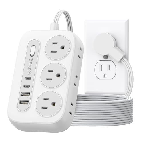 ORICO Surge Protector Power Strip, Multiple Outlets Extension Cord with 6 AC Outlets 2 USB-A and 2 USB-C Ports, 10 ft Long Flat Plug Power Strip, Mountable Outlet Extender for Dorm/Office/Home- OG - color: White, size: 10ft