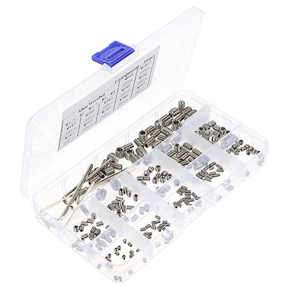 Stainless Steel Set Screw Assortment Kit with 125 Pieces Including M3 to M8 Sizes and 5 Wrenches for Industrial DIY and Home Repair Projects