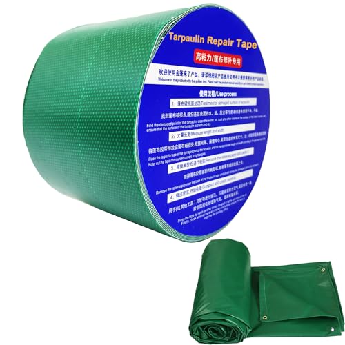High Adhesive Tarpaulin Repair Tape, Tear Resistance Tent Tarp Repair Patch, Waterproof Heavy Duty Canvas Tarp Repair Tape for Car Boat Truck Roof Camping Woodpile，3.15IN*16.4FT，Green - color: Green