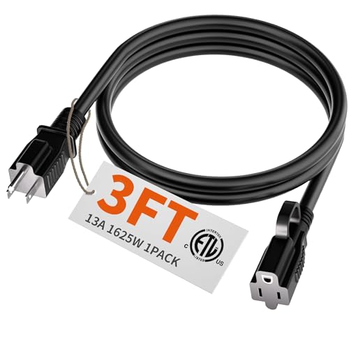HUANCHAIN Indoor Outdoor Black Extension Cord 3 ft Waterproof, 16/3 Gauge Flexible Cold-Resistant Appliance Extension Cord Outside, 13A 1625W 16AWG SJTW, 3 Prong Electric Cable, ETL - color: Black, size: 3 FT, style: 16/3 Extension Cord