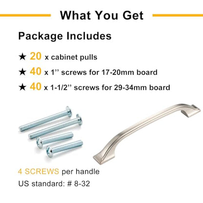 20 Pack Brushed Nickel Cabinet Pulls 3 Inch Satin Nickel Cabinet Handles Nickel Hardware for Kitchen Cabinets 8222 Drawers Bedroom Dresser Bathroom Vanity Cupboard - color: Brushed Nickel, size: 3 Inches, style: 20 Pack Arch Pull