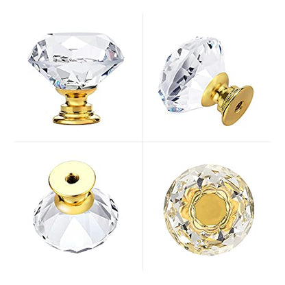 Ravinte 5 Pack Crystal Knobs for Dresser Drawers Glass Cabinet Knobs Diamond Shaped Drawer Knobs - 30 mm Knobs with Gold Base - color: Gold