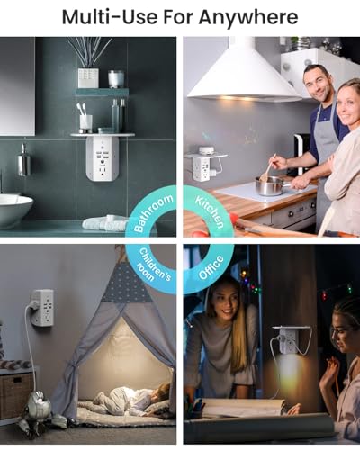 Wall Outlet Extender with Shelf and Night Light, Surge Protector, Wall Mount Charger Multi Plug Expander with 5 AC Outlets and 3 USB A Ports 1 USB C, Wide Space 3-Sided Power Strip Multi Plug Outlets - size: 1c3a