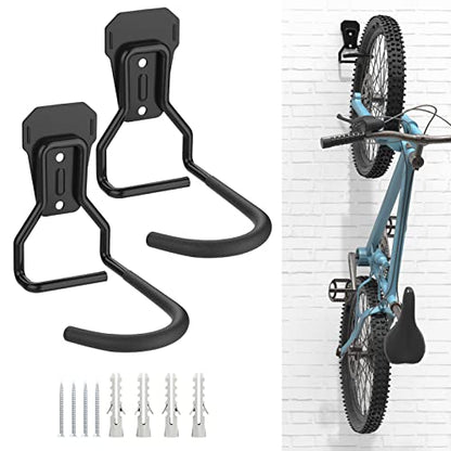 Housolution Bike Wall Mount with Fixed Hook, [2 Pack] Heavy Duty Bike Storage Rack, Bike Rack Vertical Stand for Garage - Easily Hang/Detach - with Screws Iron Bike Hanger Brackets - size: 2 Pcs