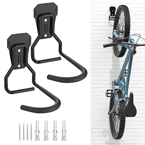 Housolution Bike Wall Mount with Fixed Hook, [2 Pack] Heavy Duty Bike Storage Rack, Bike Rack Vertical Stand for Garage - Easily Hang/Detach - with Screws Iron Bike Hanger Brackets - size: 2 Pcs