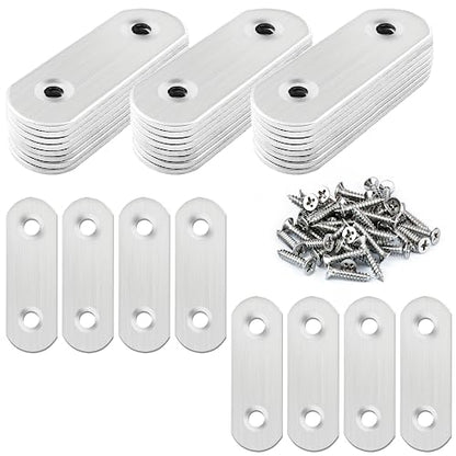 32 Pcs Stainless Straight Bracket (1.96*0.63 inch) Flat Straight Braces, Metal Fixed Connecting Plate, Can be Used to Repair Furniture, Bookcase, Table,Chair Legs, Beds Etc. with 64 Pcs 304 SS Screws - size: 50mm / 32 Pcs