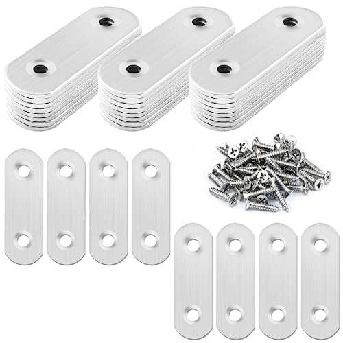 32 Pcs Stainless Straight Bracket (1.96*0.63 inch) Flat Straight Braces, Metal Fixed Connecting Plate, Can be Used to Repair Furniture, Bookcase, Table,Chair Legs, Beds Etc. with 64 Pcs 304 SS Screws - size: 50mm / 32 Pcs