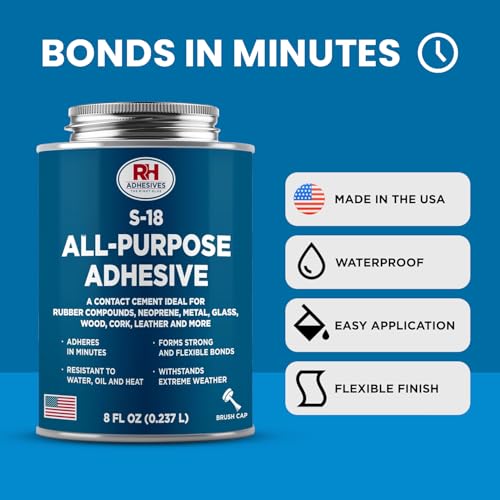 S-18 All-Purpose Adhesive, 8 oz. can - Multi-Purpose, Rubber, Metal, Leather, Felt, Wood, Neoprene, Glass, Flexible, Waterproof, Long Lasting - RH Adhesives - size: 8 oz