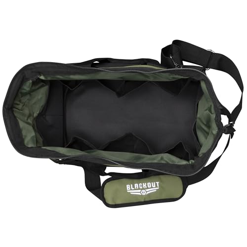 Blackout XP Tool Bag, Multi-pocket Tool Organizer with Adjustable Shoulder Strap, Green and Black