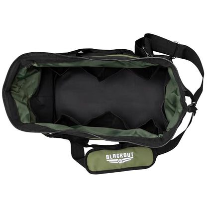Blackout XP Tool Bag, Multi-pocket Tool Organizer with Adjustable Shoulder Strap, Green and Black