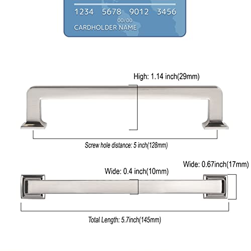 9BUILD 6 Pack 5 Inch Kitchen Cabinet Handles - Brushed Satin Nickel Cabinet Pulls - Cupboard Handles - color: Brushed Satin Nickel, size: 5"/128MM Hole Center, style: 6 Pack
