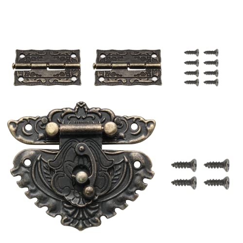 Antique Jewelry Box Hasp Latch, Vintage Bronze Small Box Engraved Designs Hinges and Retro Latch Lock for Decorative Cabinet Small Wooden Jewelry Box Gift Box (1 Pcs Hasp Catch) - color: 1 Pcs Hasp Catch, size: Engraved Box Hasp Latch with Hinges