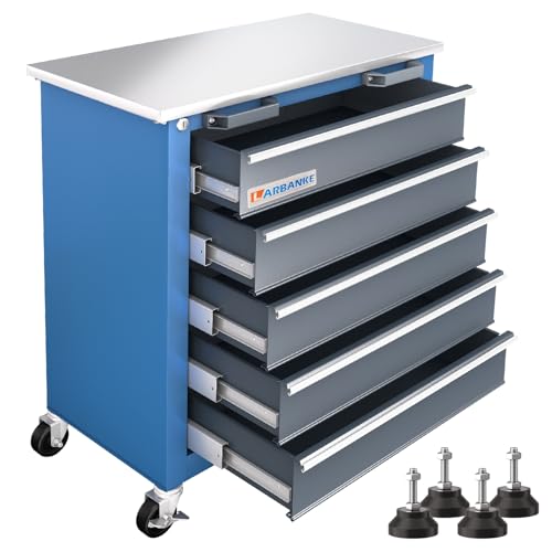 LARBANKE 5-Drawer Rolling Tool Chest,Locking Metal Tool Cabinet with Drawer Liners,Non-Slip Pearl Cotton Mat,360° Wheels for Easy Move,Can be Used in Combination with The Seven-Drawer Tool Cabinet - style: 5 Drawer Rolling Tool Chest with feet pad