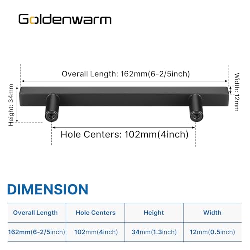 Goldenwarm 25 Pack Black Cabinet Handles 4"(102mm) Matte Black Cabinet Pulls T Bar Drawer Pulls for Kitchen Cupboard & Drawer Hardware - color: Black, size: 4 Inch Hole Center