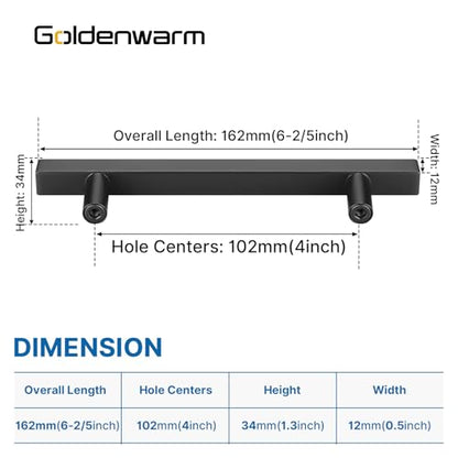 Goldenwarm 25 Pack Black Cabinet Handles 4"(102mm) Matte Black Cabinet Pulls T Bar Drawer Pulls for Kitchen Cupboard & Drawer Hardware - color: Black, size: 4 Inch Hole Center