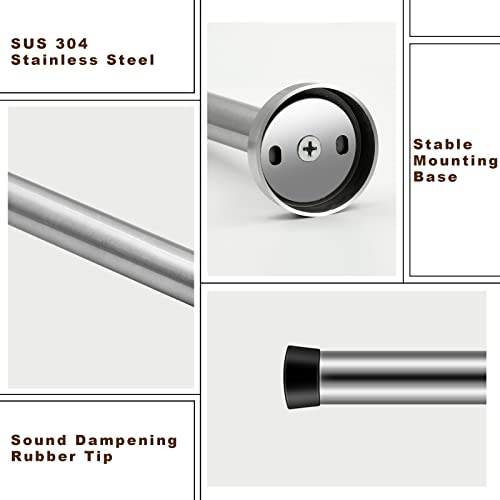 Long Door Stops, Stainless Steel Door Stopper, 5 Inch Commercial Doorstop Door Holder Wall Mounted, Large Modern Brushed Metal Solid Door Bumper Rubber Tip, Heavy Duty Door Stopper