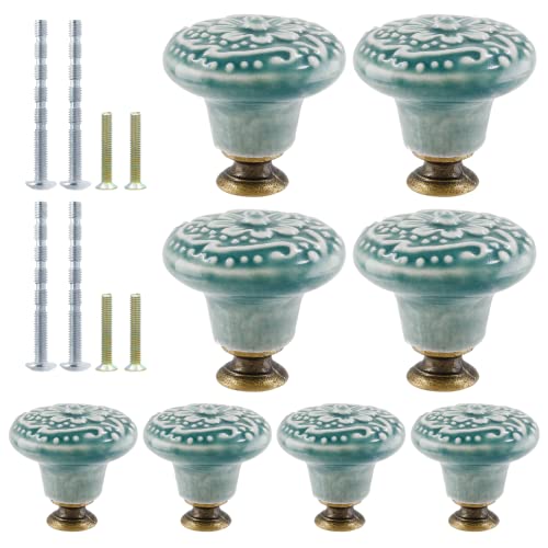 8pcs Green Ceramic Knobs, Vintage Kitchen Cabinet Pulls, Retro Ceramic Dresser Knobs, Decorative Drawer Pull Handles for Closet, Cupboard, Furniture Door Knob - color: Green, size: 8pcs-1.3 Inch