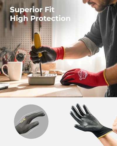 OKIAAS Men's Ultra-Thin and Lightweight Working Gloves with Grip, 12 Pairs, Black, Small - color: Black (12 Pairs), size: Small