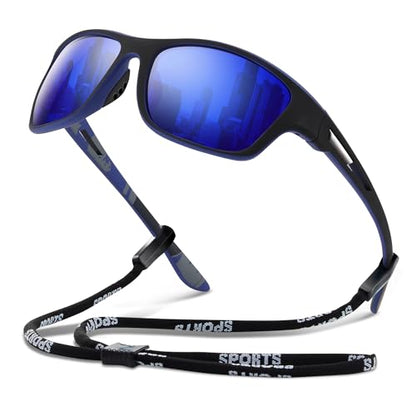 suoso Polarized Sports Sunglasses for Men: UV400 Protection Glasses Wrap Around Goggles for Driving Fishing - color: B10-blue Blue