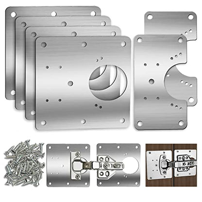 6 PCS Cabinet Hinge Repair Plate, Hinges Repair Fixing Plates, Stainless Steel Cabinet Repair Board, Kitchen Cupboard Door Hinge Repair Brackets Kit, Cabinet Fixing Plate Bracket with Mounting Screw - size: Large & Small