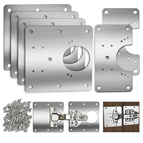 6 PCS Cabinet Hinge Repair Plate, Hinges Repair Fixing Plates, Stainless Steel Cabinet Repair Board, Kitchen Cupboard Door Hinge Repair Brackets Kit, Cabinet Fixing Plate Bracket with Mounting Screw - size: Large & Small