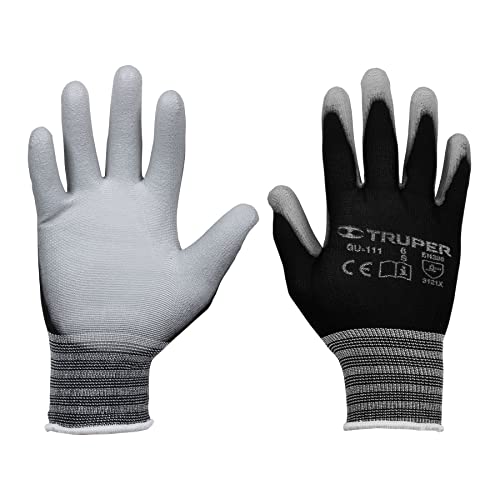 TRUPER GUX-MEC-C Polyurethane Coated Nylon Gloves, Knitted Cuff. Size S