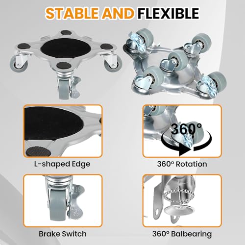 Furniture Dolly, Carbon Steel Panel Furniture Movers with 5 Wheels, Locking 360° Swivel Rubber Casters, Furniture Lifter, Heavy Duty Furniture Sliders, Dolly Kit for Moving Furniture, 3300LBS - color: Gray Wheel