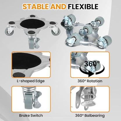 Furniture Dolly, Carbon Steel Panel Furniture Movers with 5 Wheels, Locking 360° Swivel Rubber Casters, Furniture Lifter, Heavy Duty Furniture Sliders, Dolly Kit for Moving Furniture, 3300LBS - color: Gray Wheel