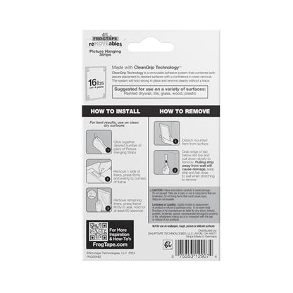 FrogTape reMOVEables Large Picture Hanging Strips - 12 Pairs - 16lbs per 4 Pairs - Damage-Free Removeable Adhesive Wall Strips Picture Hangers for Mounting Frames, Canvas, Home Décor White (24 Pieces) - size: 12 Pairs, style: Large