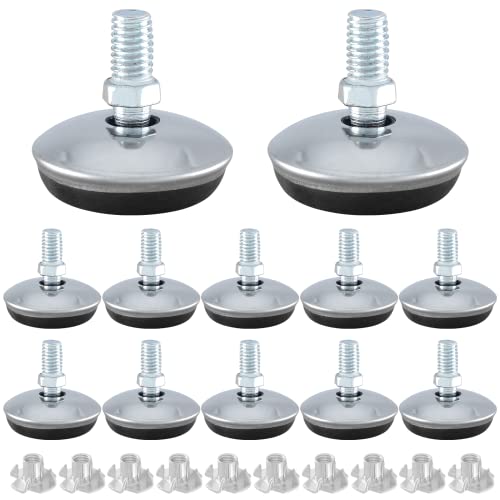 Bivethoi 12 Pack M8 Swivel Furniture Leveling Feet Table Leg Levelers, Adjustable Leveling Feet Heavy Duty Sofa Feet with T Nut, Threaded Swivel Foot Pads Chair Glides, 1-9/16 Inch OD - size: M8 (1-9/16 inch)