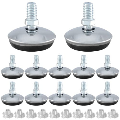 Bivethoi 12 Pack M8 Swivel Furniture Leveling Feet Table Leg Levelers, Adjustable Leveling Feet Heavy Duty Sofa Feet with T Nut, Threaded Swivel Foot Pads Chair Glides, 1-9/16 Inch OD - size: M8 (1-9/16 inch)