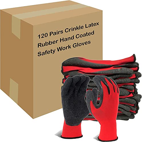 Evridwear Crinkle Latex Rubber Hand Coated Safety Work Gloves for Men Women General Multi Use Construction Warehouse Gardening Assembly Landscaping,Red Small 120 Pairs Pack - color: Red-120 Pairs, size: Small