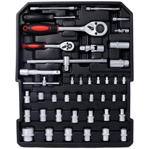 969pcs Home Repair Tool Set Kit for Men, Toolbox Storage Case with 4 Drawers, General Household Tool Kit with Rolling Tool Box, Tool Set Kit for Maintenance (Black) - color: Black