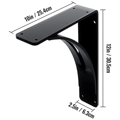 2Pcs Heavy Duty Shelf Brackets 10 x 12 x 2.5, Steel Brackets 450lbs Load Capacity, Triangle Support Mantel Brackets , DIY Metal Shelf Brackets Matte Black - size: 10 x 12 x 2.5"