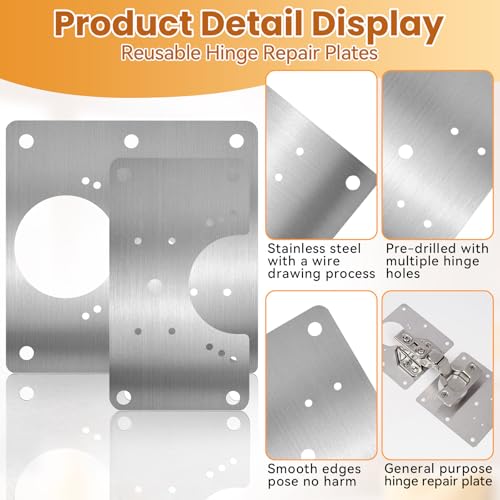 Cabinet Hinges Repair Plate, 6 Pcs Stainless Steel Cabinet Door Hinge Repair Replacement Kit with Mounting Screws, Hinges Fixing Plate Brackets for Kitchen Bathroom Cupboard Door